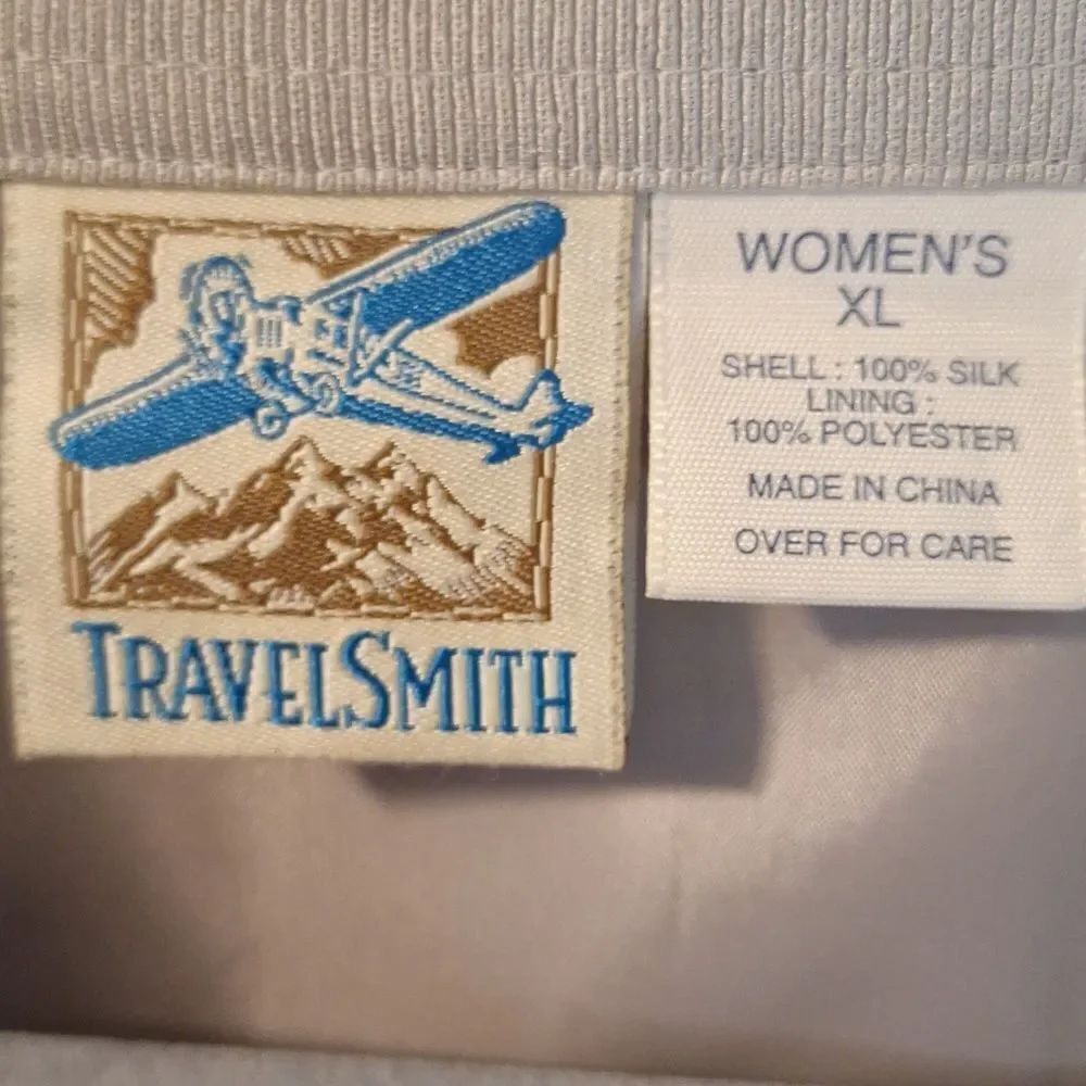 TravelSmith womens 100% silk shirt jacket blazer shaket khaki tan size XL - Picture 5 of 6